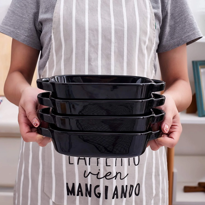 Set of 4 Ceramic 9X5 Baking Dish Oven Safe Roasting Lasagna Pan Small Casserole Bakeware with Handle Rectangular Dish, Black - Image 9