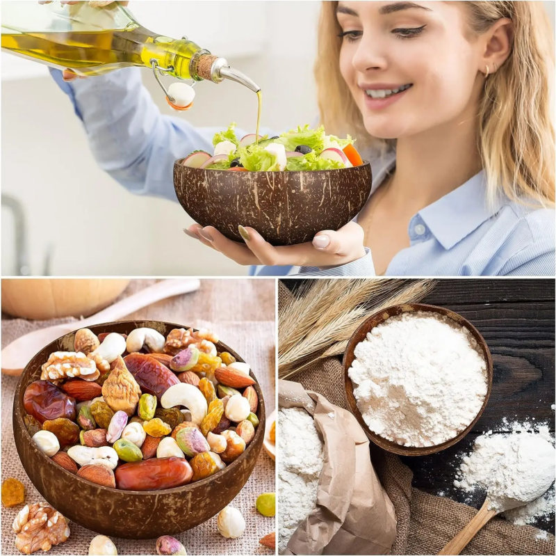 Coconut Bowls for Serving Dishes Wooden Salad Wood Reusable Bowl Serving Utensils Natural Coconut Shell Bowls Breakfast Party - Image 6