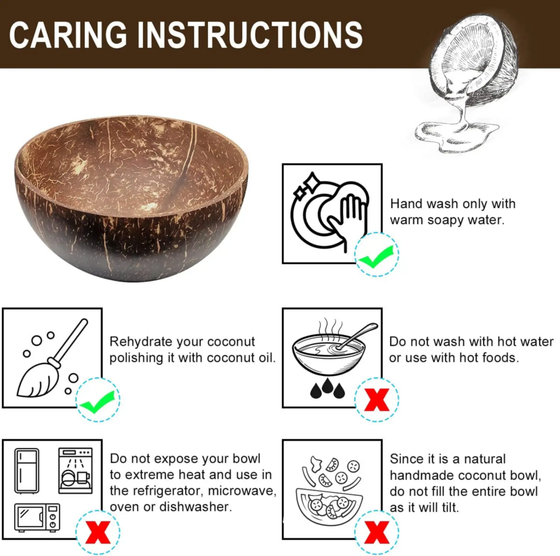 Coconut Bowls for Serving Dishes Wooden Salad Wood Reusable Bowl Serving Utensils Natural Coconut Shell Bowls Breakfast Party - Image 7