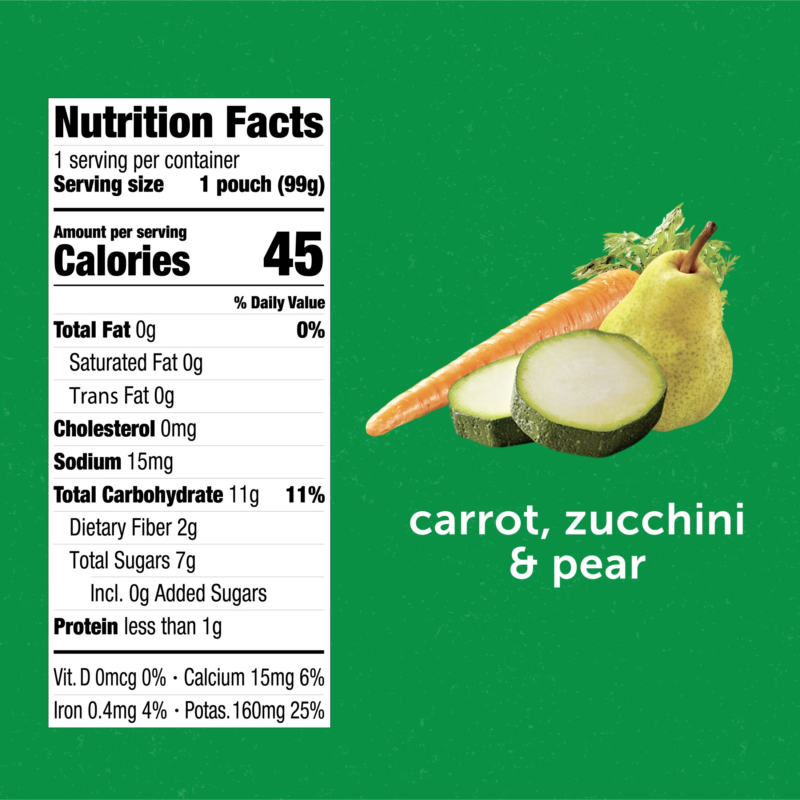 Veggies Stage 2 Baby Food, Carrot Zucchini & Pear, 3.5 Oz Pouch (12 Pack) - Image 6
