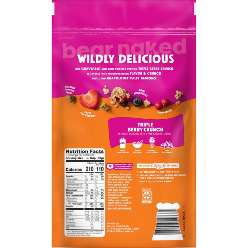 Granola Cereal, Fiber Snacks, Breakfast Snacks, Triple Berry Crunch, 16.5Oz Bag (1 Bag) - Image 8