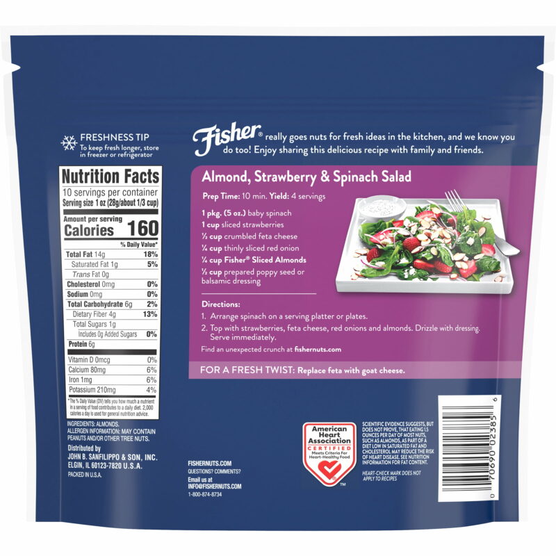 Fisher Chef'S Naturals Gluten Free, No Preservatives, Non-Gmo Sliced Almonds, 10 Oz Bag - Image 2