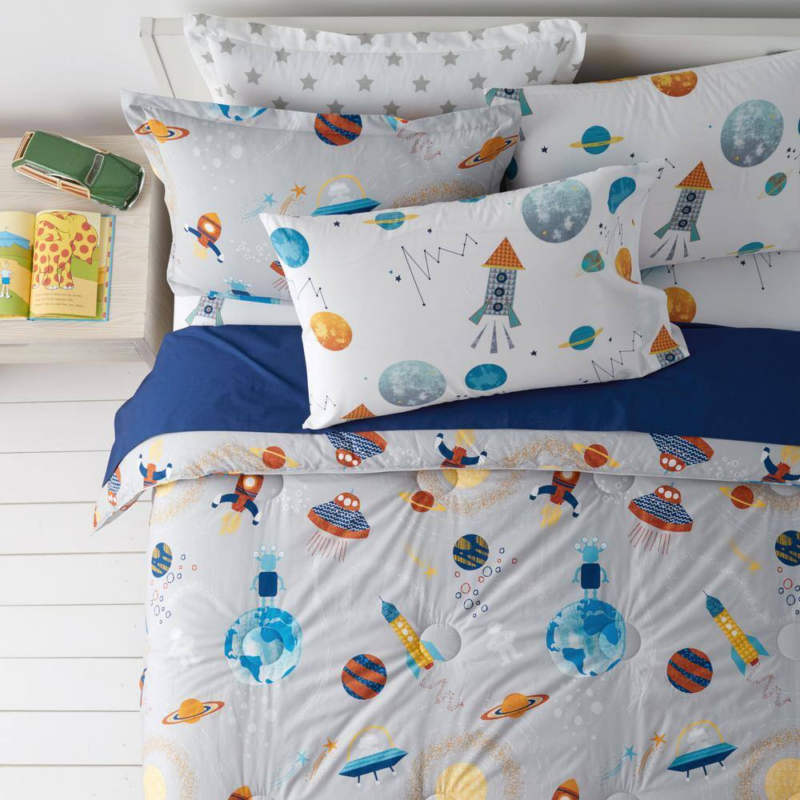 Company Kids Space Organic Gray Multicolored Cotton Percale Standard Sham - Image 3