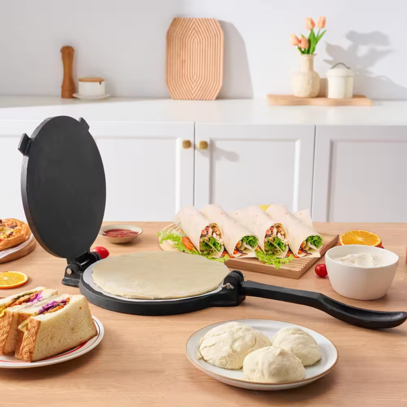10In. Cast Iron Tortilla Press, Tortilla and Roti Maker with Pre-Seasoned Paracone Maker with 100-Piece Tawa, Black - Image 8