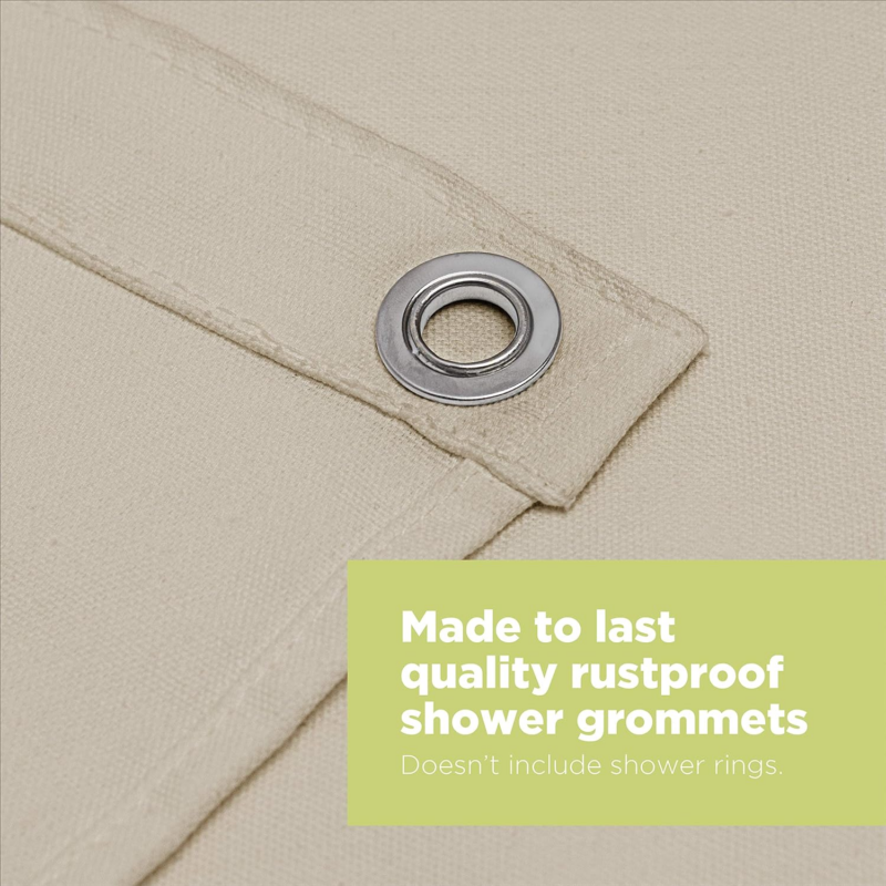 Cotton Shower Curtain (Natural), [70" X 74"] | All Natural Materials | Works with Tub, Bath and Stall Showers - Image 6
