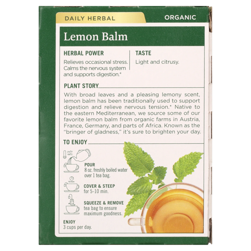 , Organic Lemon Balm, Tea Bags, 16 Ct - Image 5