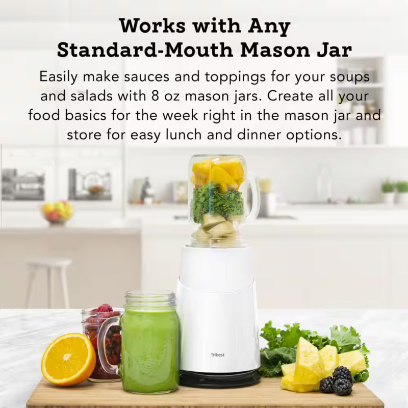 Mason Jar Ready Personal Blender 24 Oz. 1-Speed White 2-With Mason Jar Blending Mug - Image 2