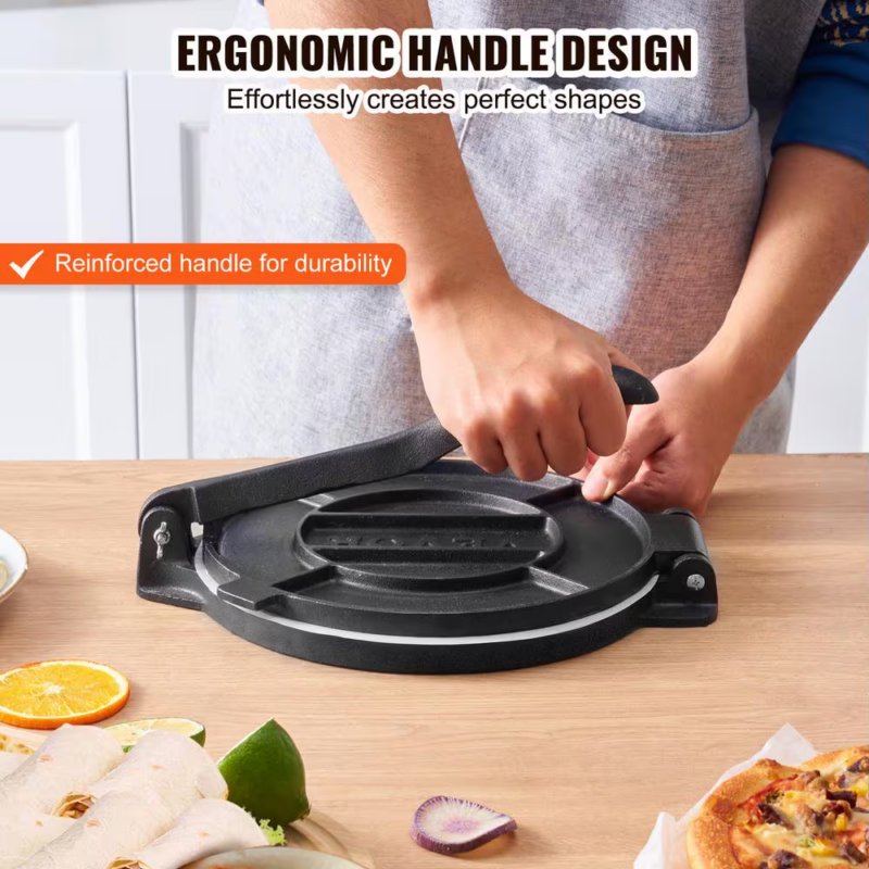 10In. Cast Iron Tortilla Press, Tortilla and Roti Maker with Pre-Seasoned Paracone Maker with 100-Piece Tawa, Black - Image 4