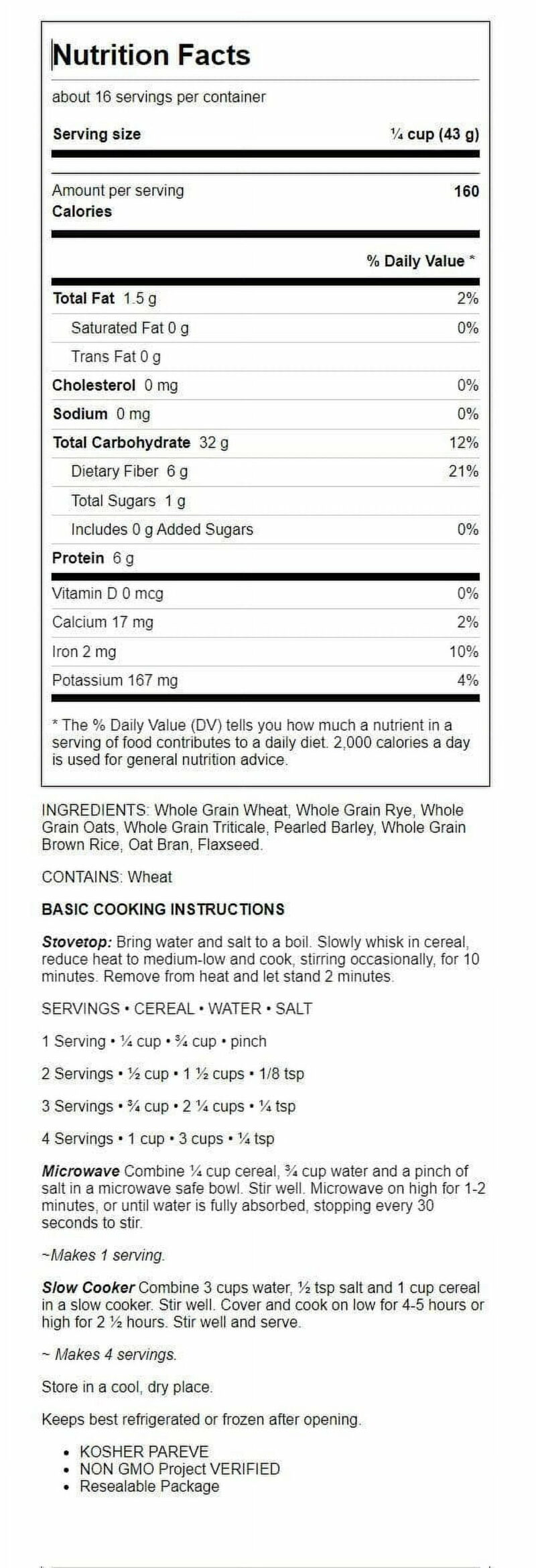 7 Grain Hot Cereal 25 Oz Pkg - Image 2