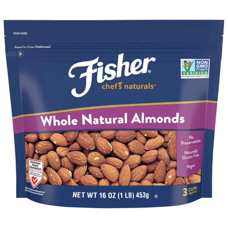 Fisher Chef’S Naturals Gluten Free, No Preservatives, Non-Gmo Whole Natural Almonds, 16 Oz Bag