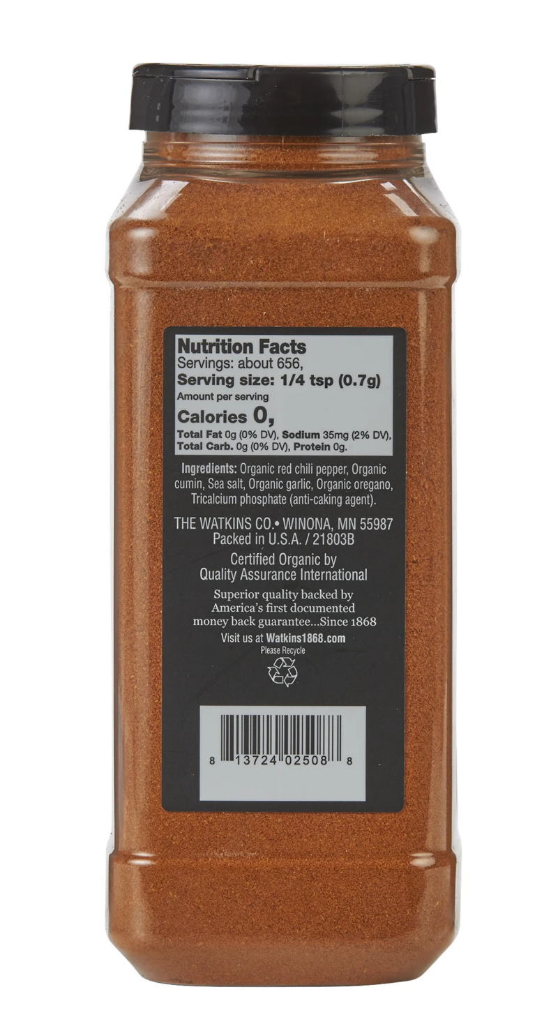 Organic Chili Powder, 16.1 Oz. (Plastic, Granules, Ambient, Shelf Stable, Fish Free) - Image 2