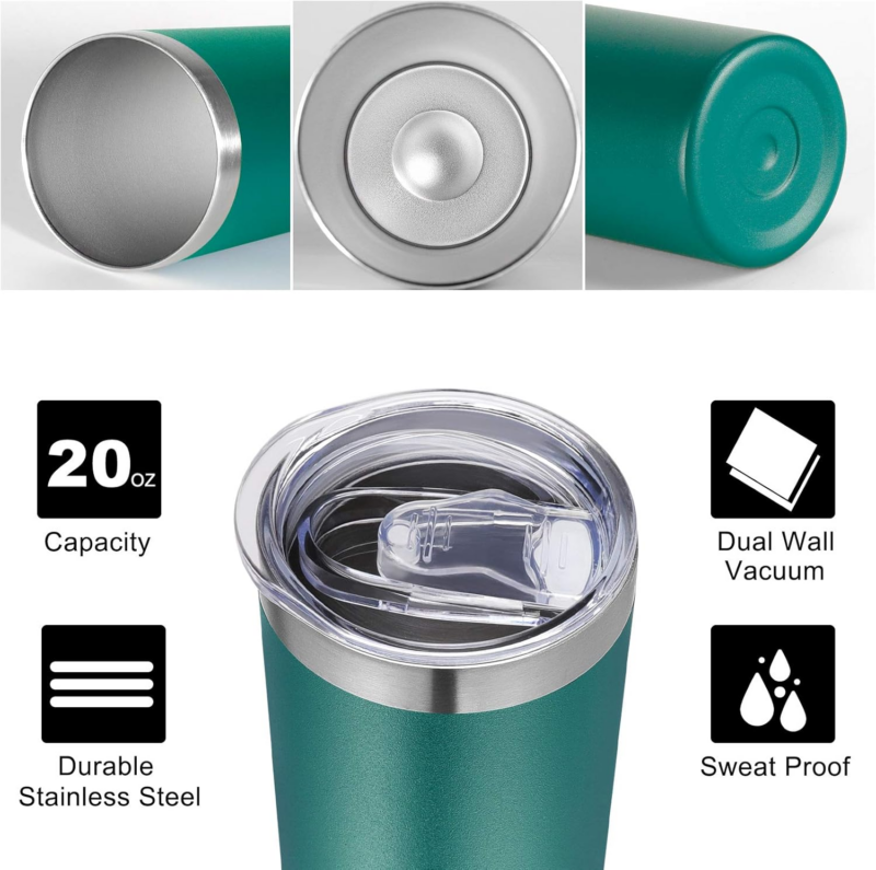 Stainless Steel Skinny Tumbler, 20 Oz Vacuum Insulated Tumbler with Lid and Straw, Double Wall Coffee Cup, Travel Mug for Cold Hot Drinks, Dark Green 1 Pack - Image 2