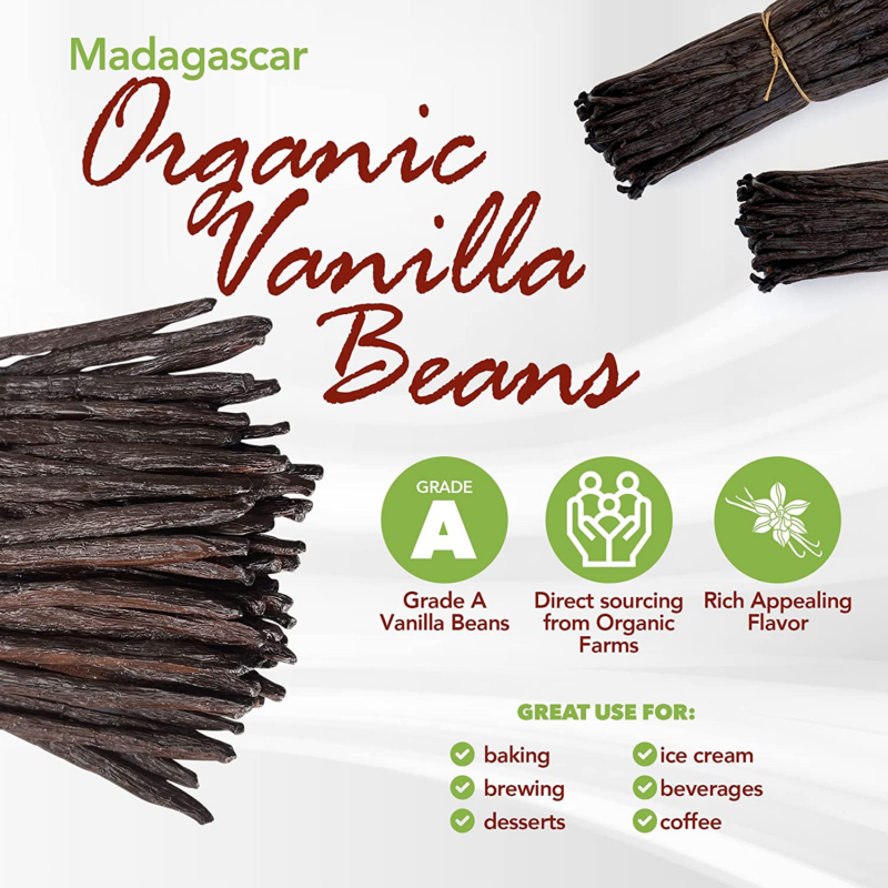 11 Madagascar Organic Vanilla Beans Grade A. Certified USDA Organic. ~6" by FITNCLEAN VANILLA for Cooking, Extract and Baking. Bourbon Fresh Gourmet NON-GMO Whole Pods - Image 2