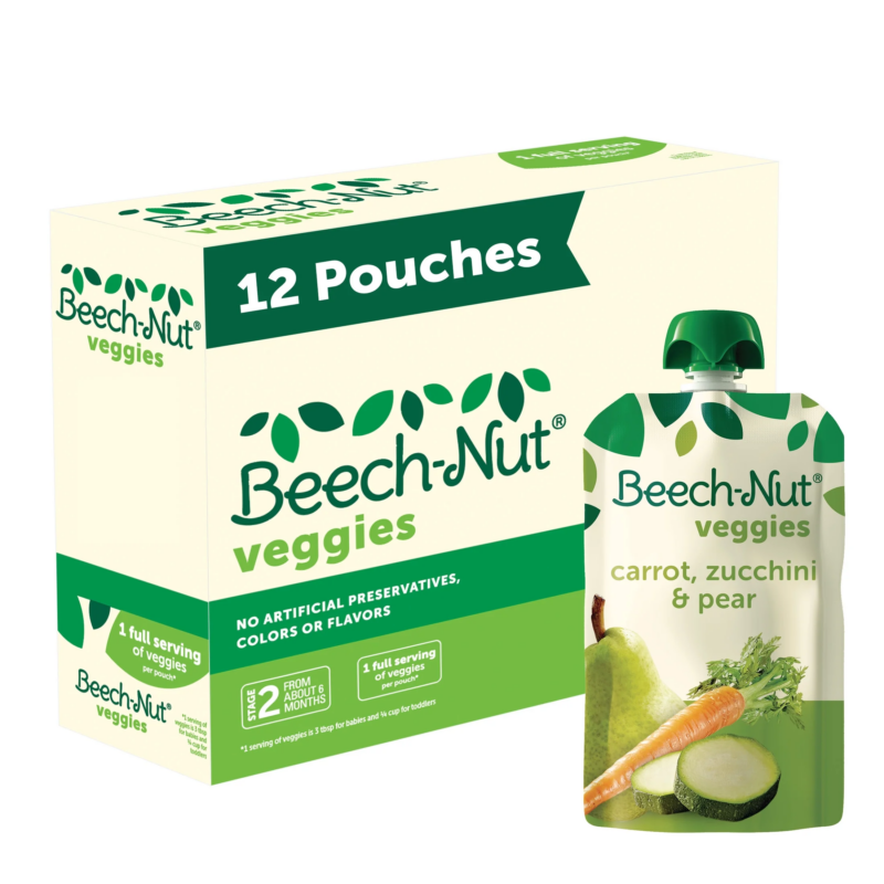 Veggies Stage 2 Baby Food, Carrot Zucchini & Pear, 3.5 Oz Pouch (12 Pack)