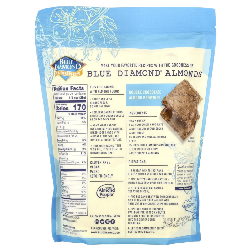 Blue Diamond Finely Sifted Almond Flour, NON GMO, 16 Oz, Powder, Plastic Bag - Image 2