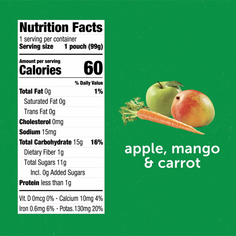Fruities Stage 2 Baby Food, Apple Mango & Carrot, 3.5 Oz Pouch (12 Pack) - Image 6