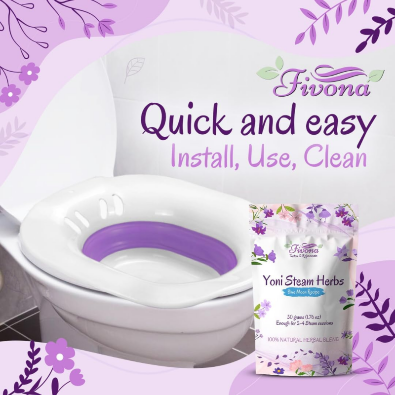 2-In-1 Yoni Steaming Kit over the Toilet Seat with V Steam Herbs Blue Moon Recipe for Detox, Cleansing, PH Balance and Odor Control - Image 5