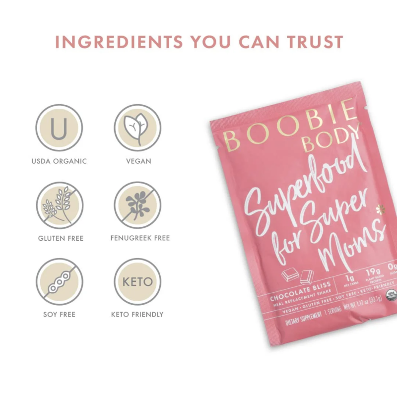 BOOBIE* Body Organic Lactation Superfood Protein Shake (1.16 Oz Single Serve Packets Pack of 10) - Image 5