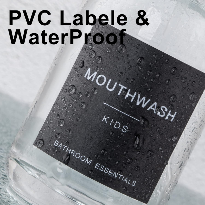 Black Glass Mouthwash Dispenser with Cups, 12.7 Oz, 2 Pack - Clear Mouthwash Bottle with 304 Stainless Steel Spout & Minimalist Labels, Style Mouthwash Container for Bathroom - Image 5