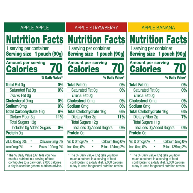 Applesauce and Fruit Puree, Apple Apple, Apple Banana, and Apple Strawberry Snack Pouches Variety Pack, 3.2 Oz, 12 Pack - Image 3