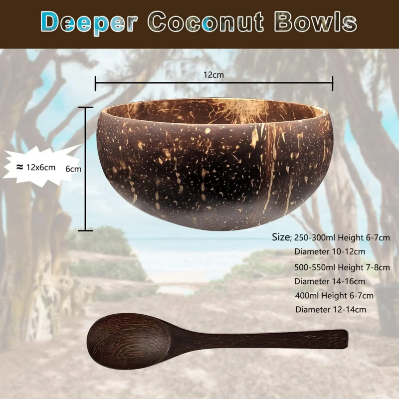 Coconut Bowls for Serving Dishes Wooden Salad Wood Reusable Bowl Serving Utensils Natural Coconut Shell Bowls Breakfast Party - Image 4