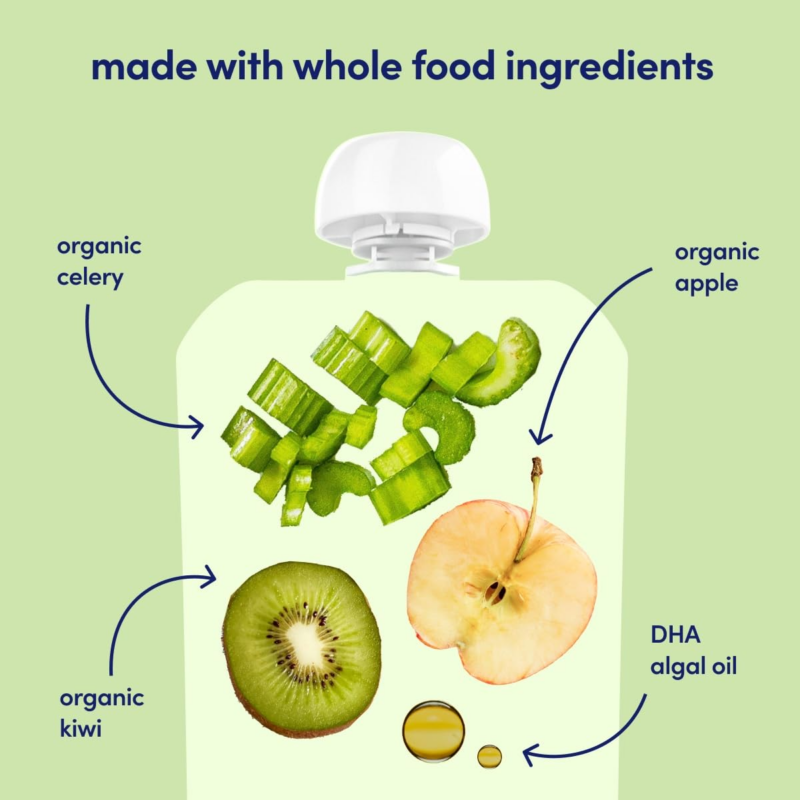 Celery Apple Kiwi Smoothie (Pack of 6) - Healthy Kids Snacks - Baby Food Pouch with 16 Vital Nutrients and Brain Support from Superfoods - Organic Fruit & Veggie Purees, Baby Fruit Squeeze Pouches for Kids, No Added Sugar - Image 5
