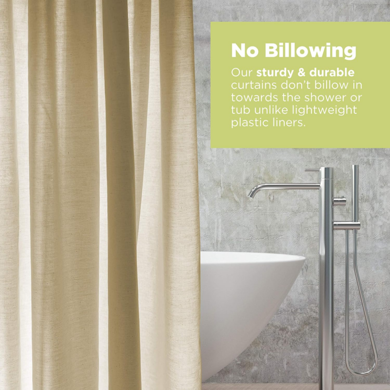 Cotton Shower Curtain (Natural), [70" X 74"] | All Natural Materials | Works with Tub, Bath and Stall Showers - Image 3