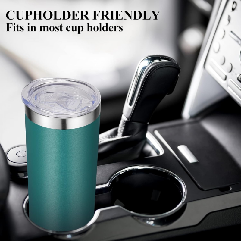 Stainless Steel Skinny Tumbler, 20 Oz Vacuum Insulated Tumbler with Lid and Straw, Double Wall Coffee Cup, Travel Mug for Cold Hot Drinks, Dark Green 1 Pack - Image 6