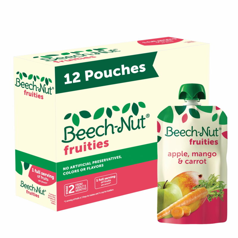 Fruities Stage 2 Baby Food, Apple Mango & Carrot, 3.5 Oz Pouch (12 Pack)