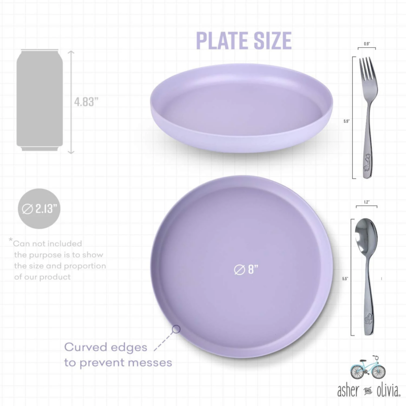 Bamboo Plates and Stainless Steel Silverware Set – (12-Piece) 4 Plates 8 Inch, 4 Forks and 4 Spoons – Eco-Friendly BPA Free, Self Feeding Dishwasher Safe Tableware Set for Preschooler Toddler and Kids - Image 2
