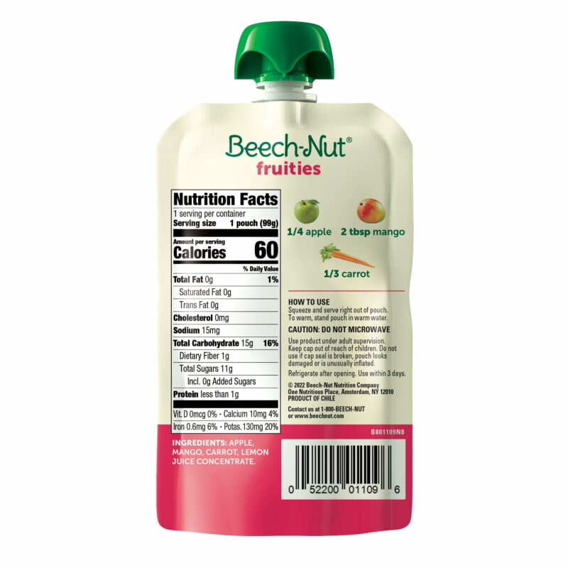 Fruities Stage 2 Baby Food, Apple Mango & Carrot, 3.5 Oz Pouch (12 Pack) - Image 2