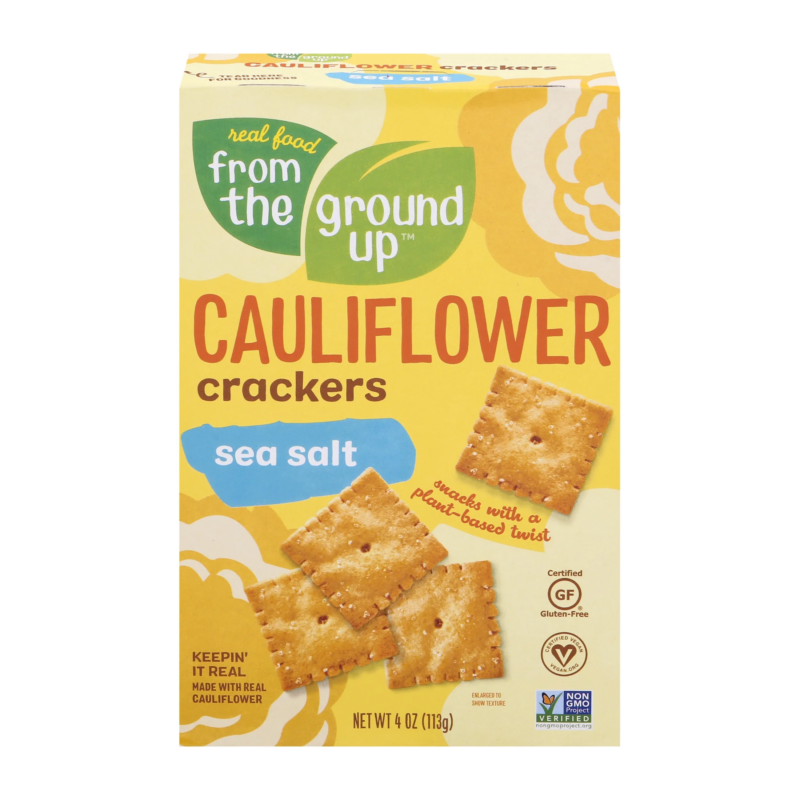 Real Food  Cauliflower Sea Salt Crackers, 4 Oz Box
