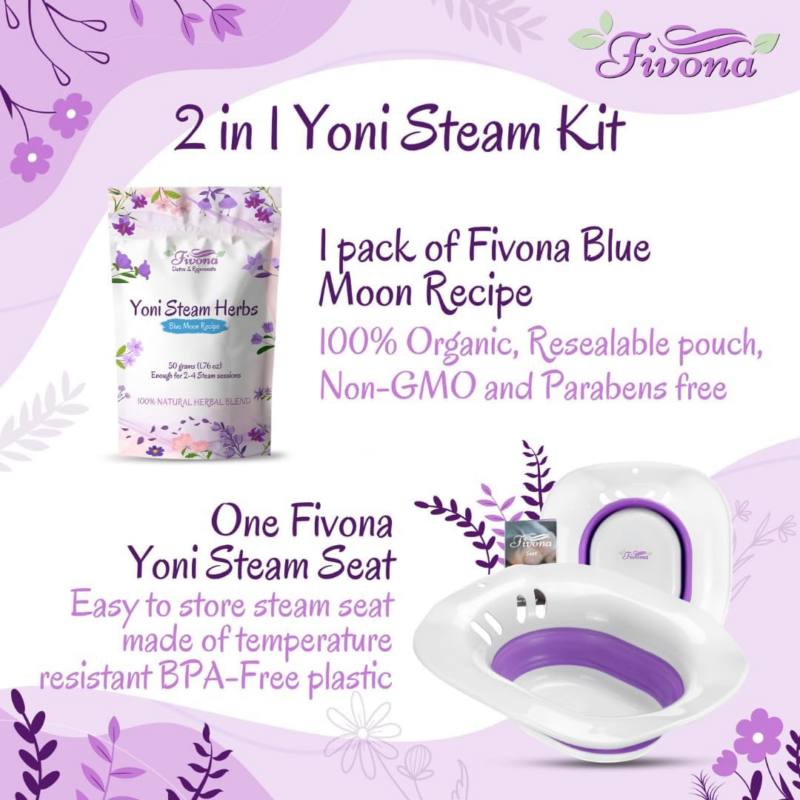 2-In-1 Yoni Steaming Kit over the Toilet Seat with V Steam Herbs Blue Moon Recipe for Detox, Cleansing, PH Balance and Odor Control - Image 2