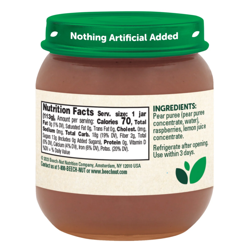 Stage 2 Baby Food, Pear & Raspberries, 4 Oz Jar (10 Pack) - Image 3