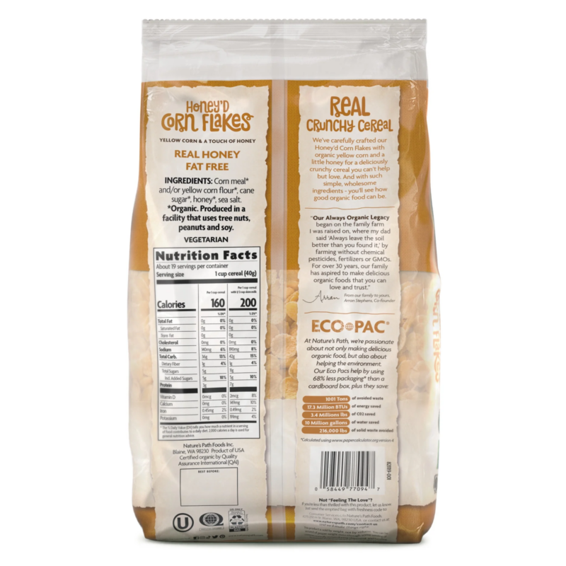 Organic Breakfast Cereal, Honey'D Corn Flakes, 26.4 Oz Bag - Image 5