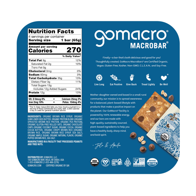 Macrobar Organic Vegan Protein Bars - Oatmeal Chocolate Chip Macrobars (4 Count) - Image 3