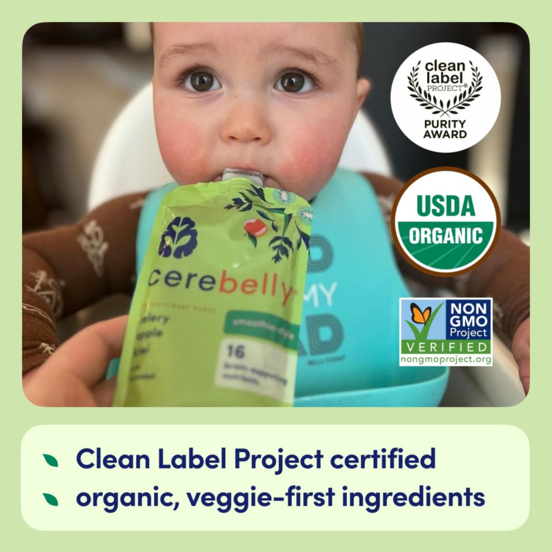 Celery Apple Kiwi Smoothie (Pack of 6) - Healthy Kids Snacks - Baby Food Pouch with 16 Vital Nutrients and Brain Support from Superfoods - Organic Fruit & Veggie Purees, Baby Fruit Squeeze Pouches for Kids, No Added Sugar - Image 3