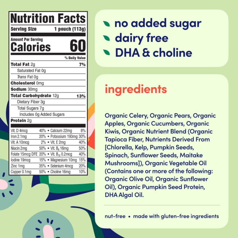 Celery Apple Kiwi Smoothie (Pack of 6) - Healthy Kids Snacks - Baby Food Pouch with 16 Vital Nutrients and Brain Support from Superfoods - Organic Fruit & Veggie Purees, Baby Fruit Squeeze Pouches for Kids, No Added Sugar - Image 4