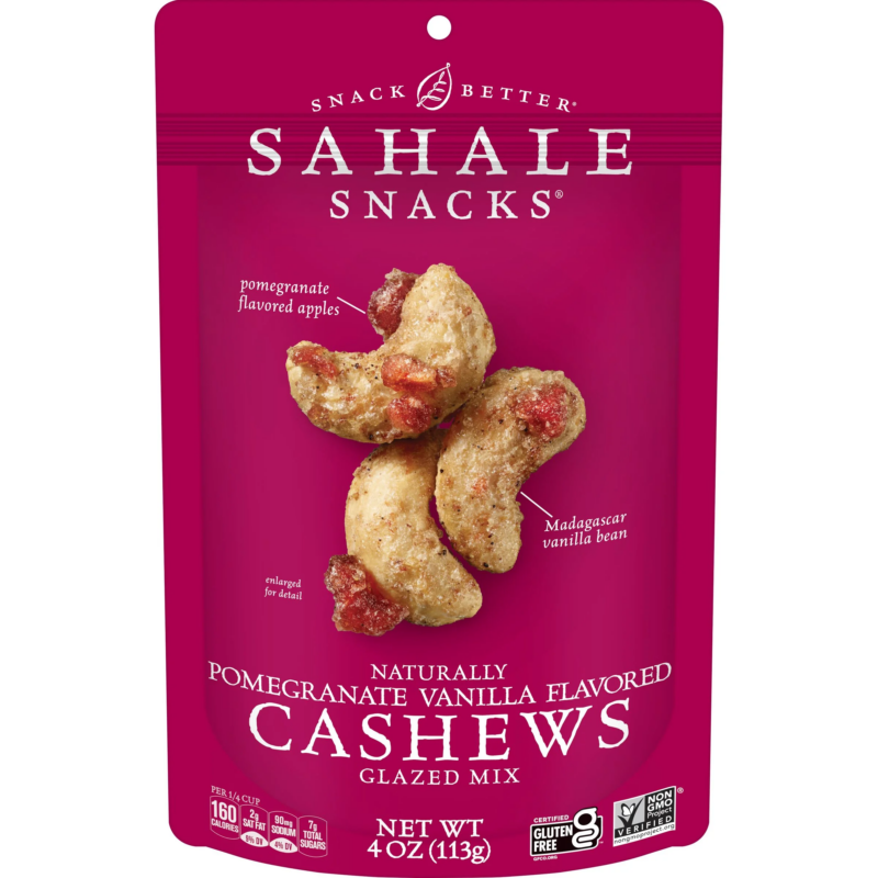 Naturally Pomegranate Vanilla Flavored Cashews Glazed Mix, Gluten-Free Snack, 4-Ounce Pouch