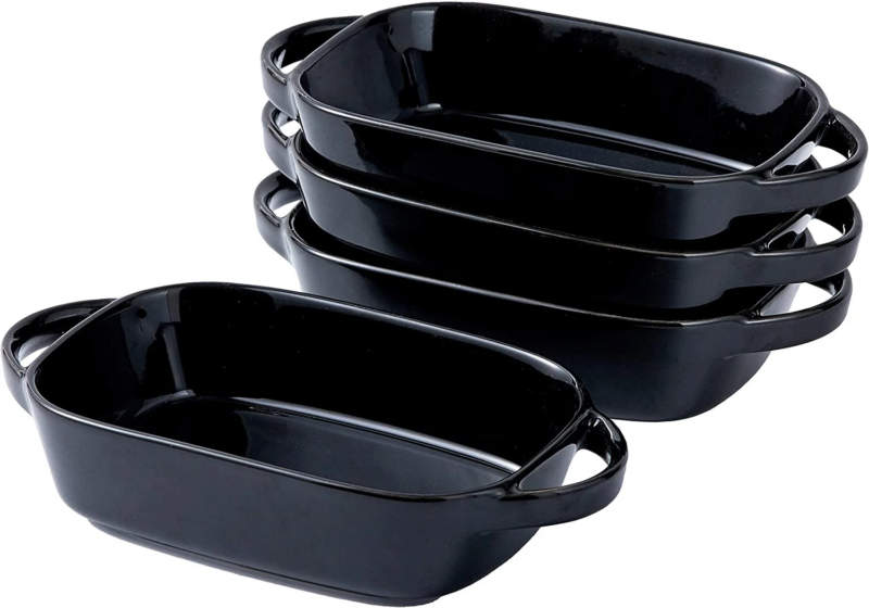 Set of 4 Ceramic 9X5 Baking Dish Oven Safe Roasting Lasagna Pan Small Casserole Bakeware with Handle Rectangular Dish, Black - Image 8