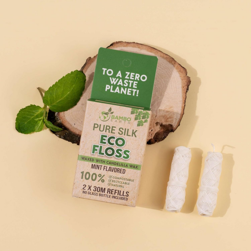 Biodegradable Mint Dental Tooth Lace Floss - 2X Refillable Flossers - 100% Organic Natural and Compostable Teeth Silk Spool - Waxed with Candelilla Wax & Eco-Friendly Zero Waste Packaging - Image 5