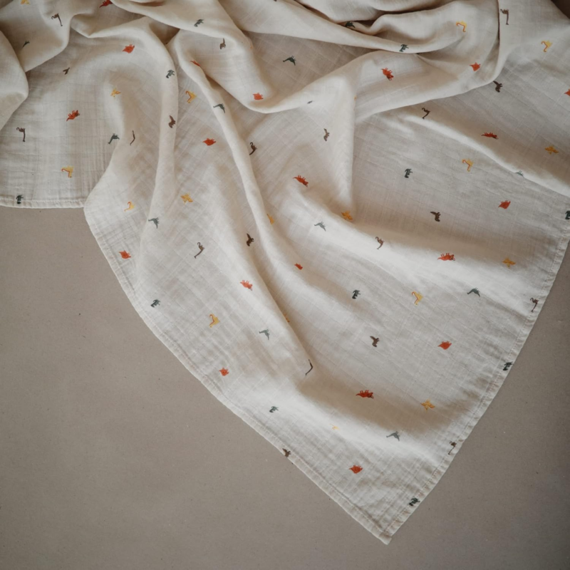 Muslin Baby Swaddle Blanket | 100% Organic Cotton (Dinosaurs) - Image 2