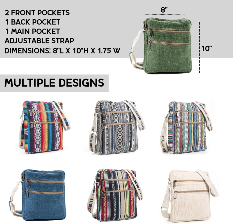 Multi Pocket Crossbody Bag Purse Made from Pure Hemp - Image 4