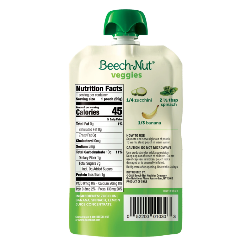 Veggies Stage 2 Baby Food, Zucchini Spinach & Banana, 3.5 Oz Pouch (12 Pack) - Image 2