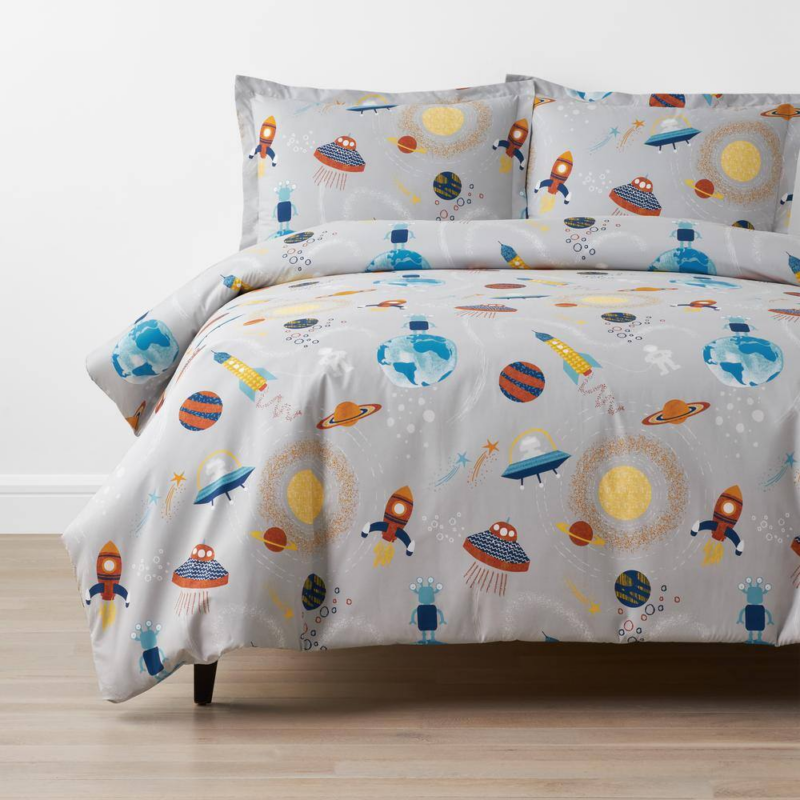 Company Kids Space Organic Gray Multicolored Cotton Percale Standard Sham - Image 2