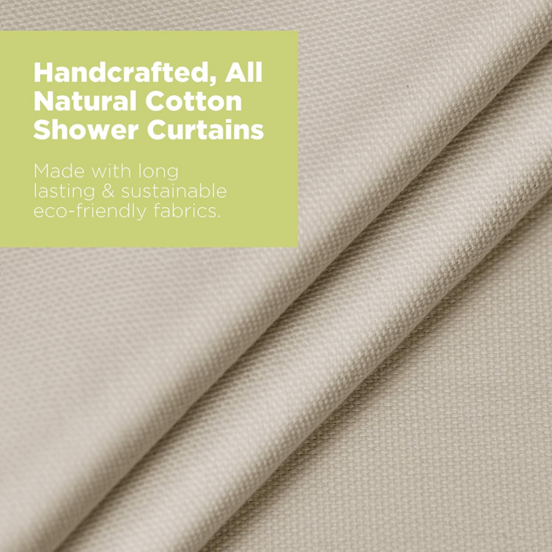 Cotton Shower Curtain (Natural), [70" X 74"] | All Natural Materials | Works with Tub, Bath and Stall Showers - Image 2